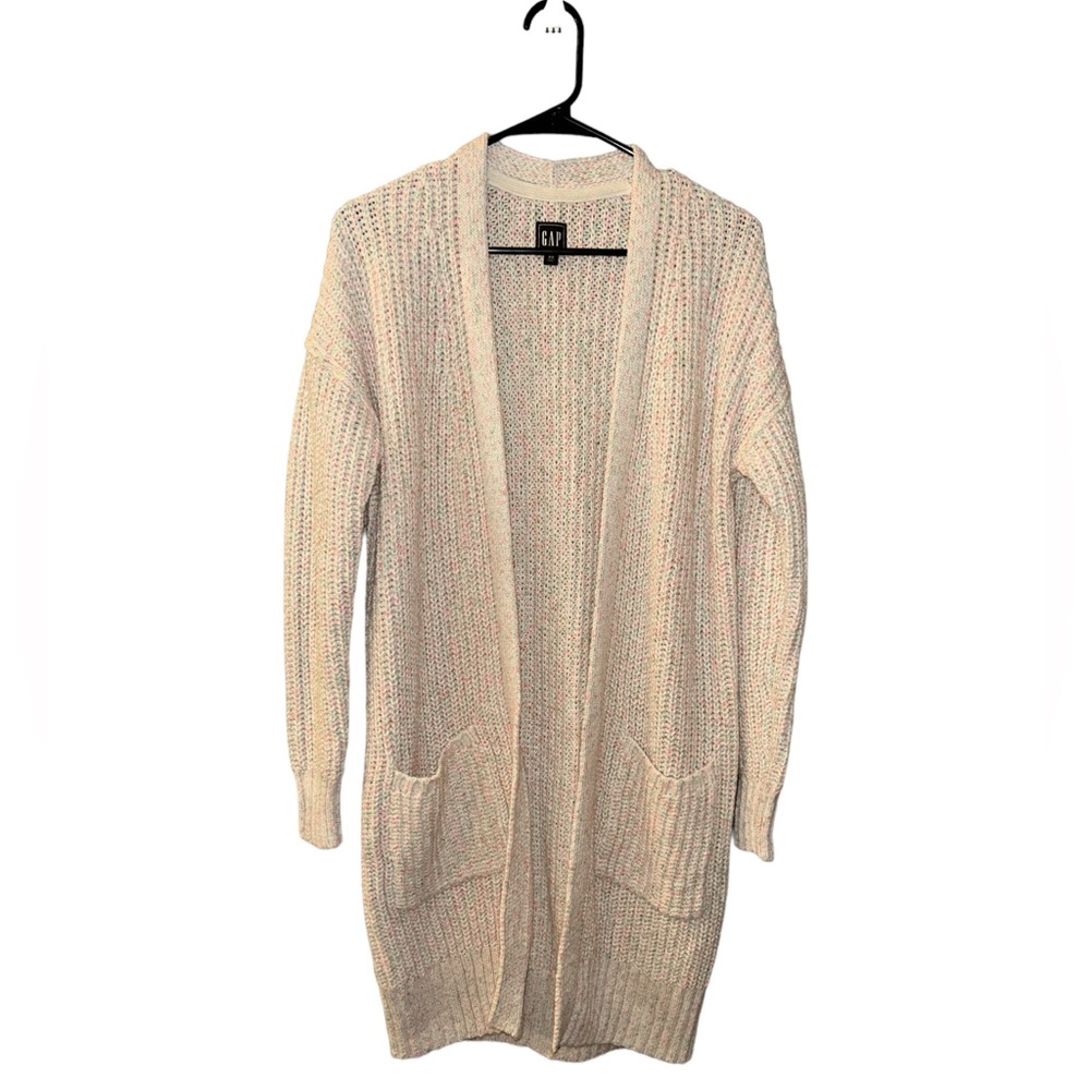 GAP Pink and Green Tight Knit Open Face Long Line Sweater Cardigan